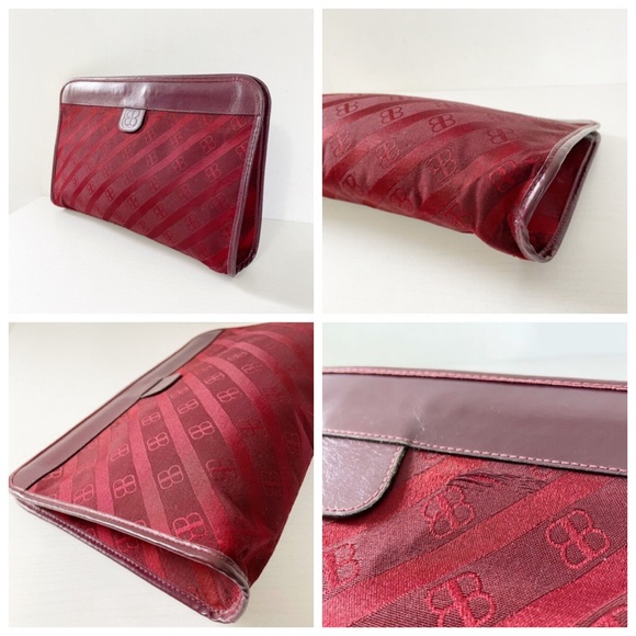 Balenciaga burgundy red butterfly BB logo monogram vintage clutch bag - Picture 4 of 11